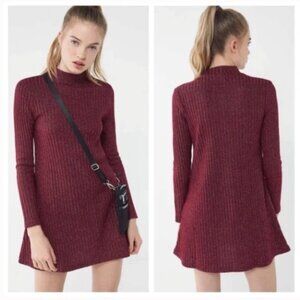 Urban Outfitters Sweater‎ Mini Dress Burgundy Glitter Mock Neck Dress Medium